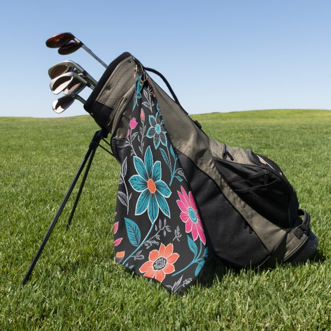 Colourful Linoprint Floral Pattern Golf Towel (Green)