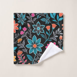 Colourful Linoprint Floral Pattern Wash Cloth