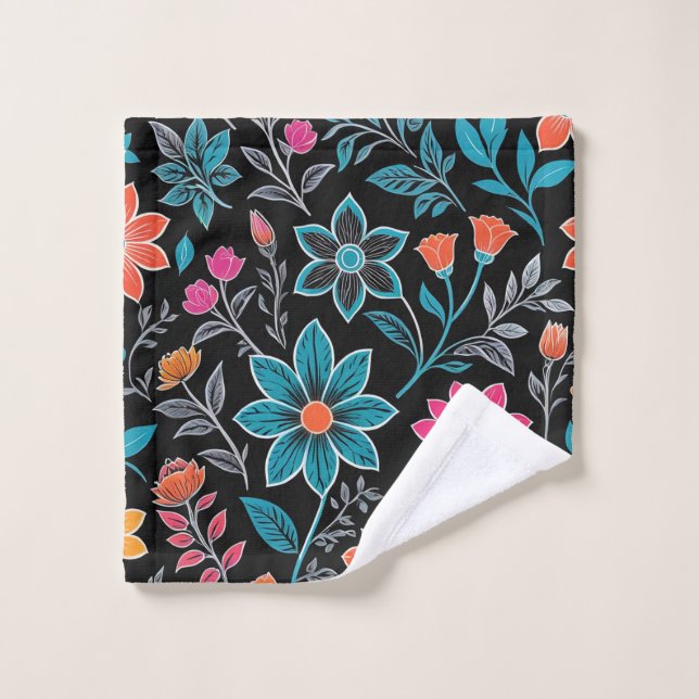 Colourful Linoprint Floral Pattern Wash Cloth (Wash Cloth)