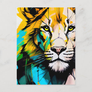 Colourful Lion blue and yellow piercing eyes 5x7” Postcard