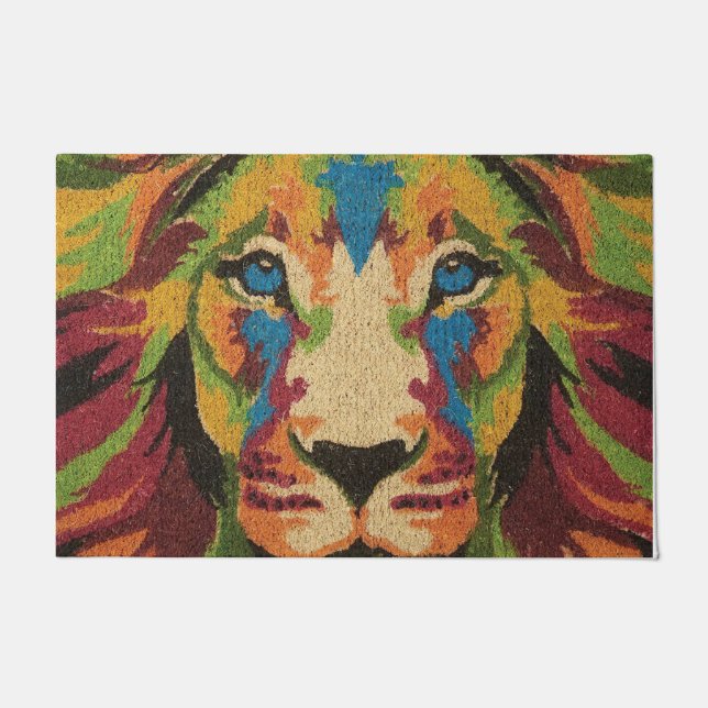 Colourful Lion Face Mat, Man Indoor Decor Doormat (Front)