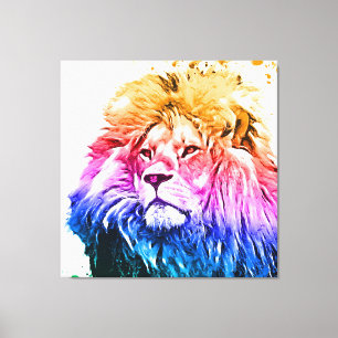 Colourful Lion Head Portrait Canvas Print