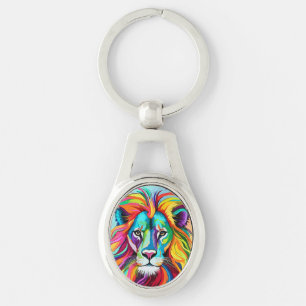 Colourful Lion Head Portrait Keychain