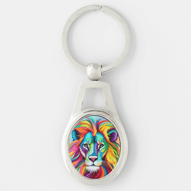 Colourful Lion Head Portrait Keychain (Front)