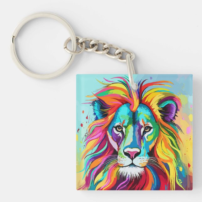 Colourful Lion Head Portrait Keychain (Front)