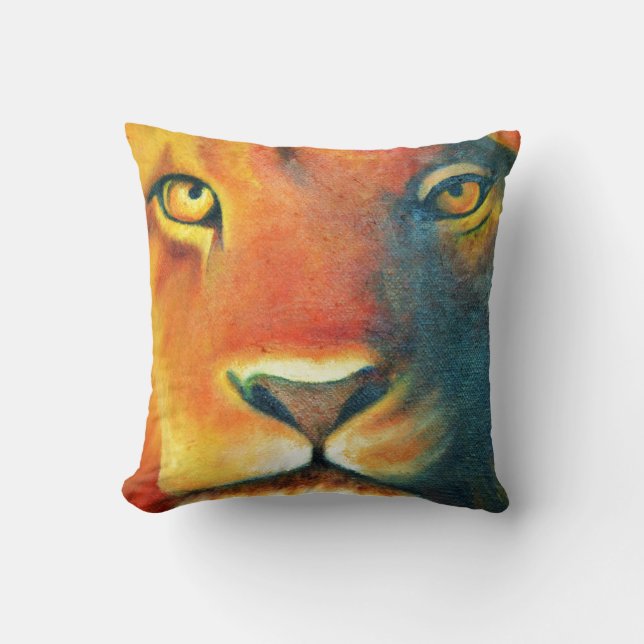 Colourful Lion Head Portrait Oil Painting Throw Pillow (Front)