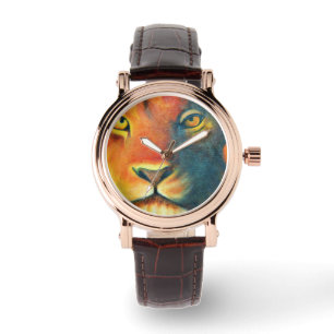 Colourful Lion Head Portrait Oil Painting Watch