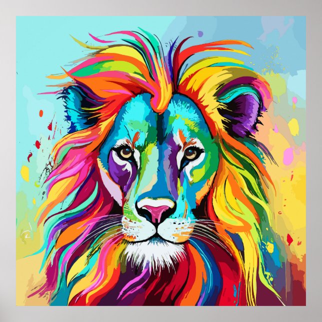 Colourful Lion Head Portrait Poster (Front)