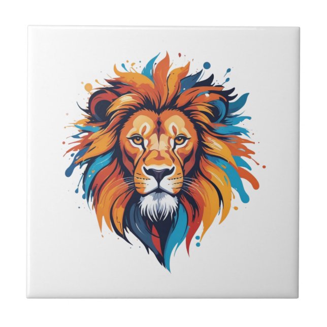 Colourful Lion Head Wall Art Tile (Front)