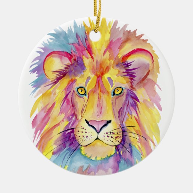 Colourful Lion Portrait Ceramic Ornament (Front)