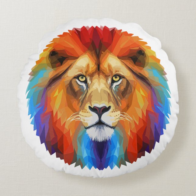 Colourful Lion Round Pillow (Front)