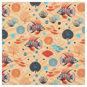 Colourful Lionfish and Coral Reef Pattern on Sand Fabric