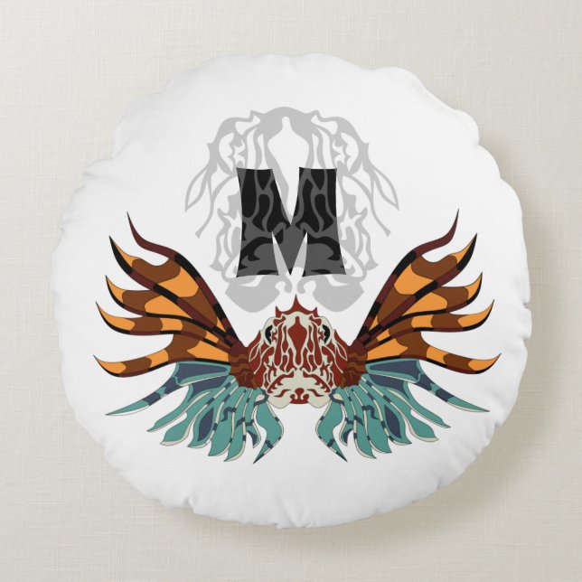 Colourful Lionfish Monogram Round Pillow (Front)