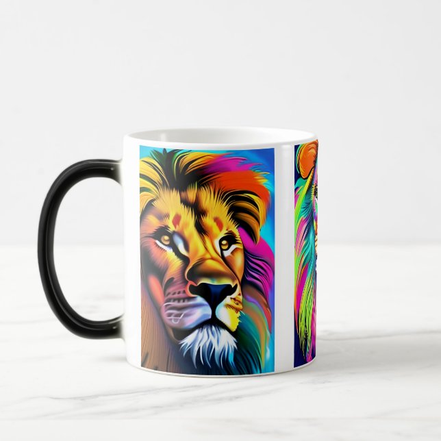 Colourful Lions Digital Art Magic Mug (Left)