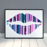 Colourful Lips Abstract Art Poster<br><div class="desc">A minimal,  colourful abstract poster of lips made up of different coloured lines in teal,  green,  pink,  purple,  grey and navy blue. You can customize the background colour if you wish by using the Edit Design tool.</div>