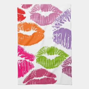 Colourful Lipstick Kisses Lip Colour Kitchen Towel