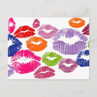 Colourful Lipstick Kisses Lip Colour Postcard