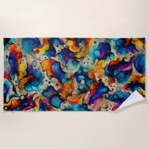 Colourful Liquid Ink Abstraction Beach Towel