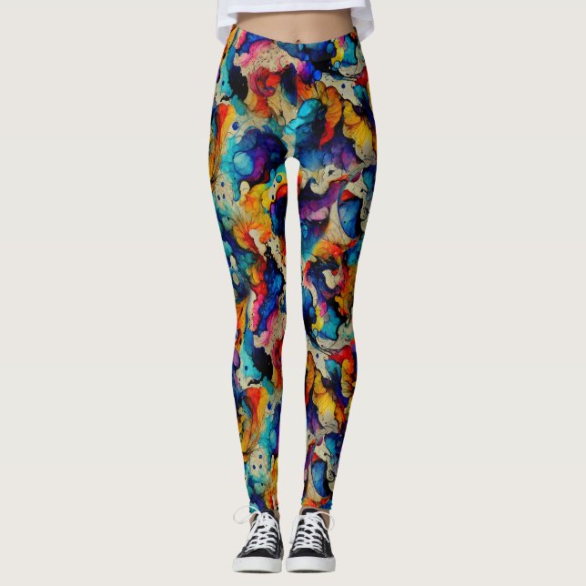 Colourful Liquid Ink Abstraction Pattern Leggings (Front)