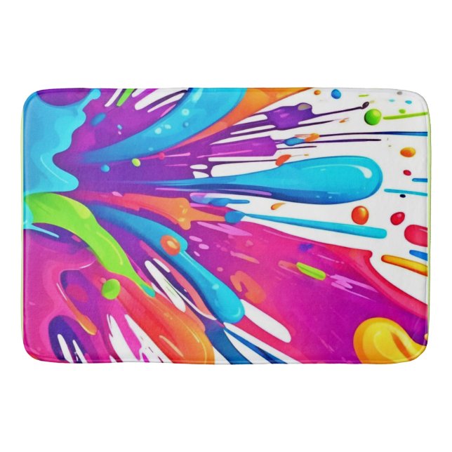 Colourful Liquid Paint Splashes Bath Mat (Front)