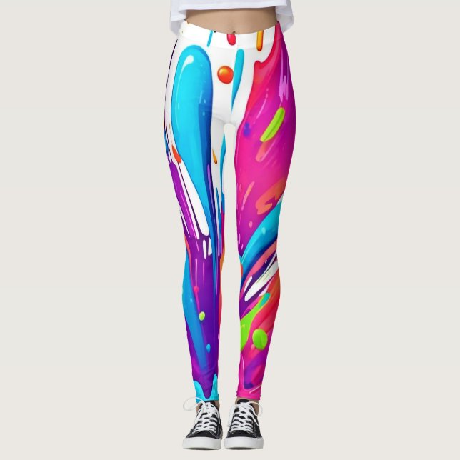 Colourful Liquid Paint Splashes Leggings (Front)