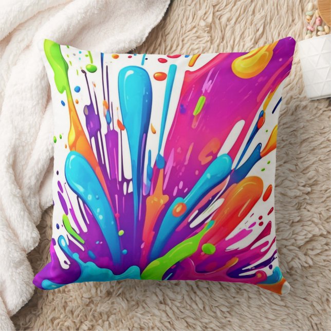 Colourful Liquid Paint Splashes Throw Pillow (Blanket)