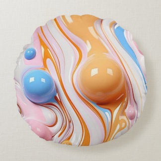 Colourful Liquid with Bubbles Round Pillow