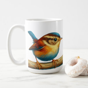 Colourful Little Bird on Branch Art Coffee Mug