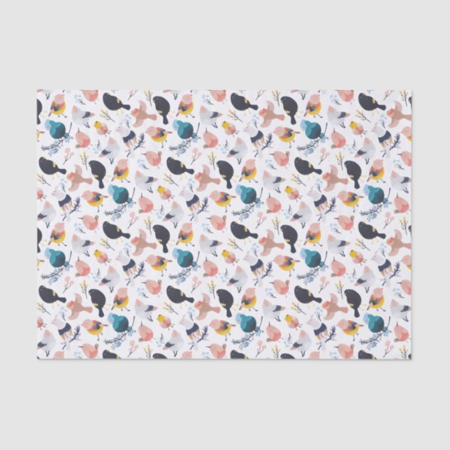 Colourful Little Birds Floral Botanical Paradise Tissue Paper (Front)