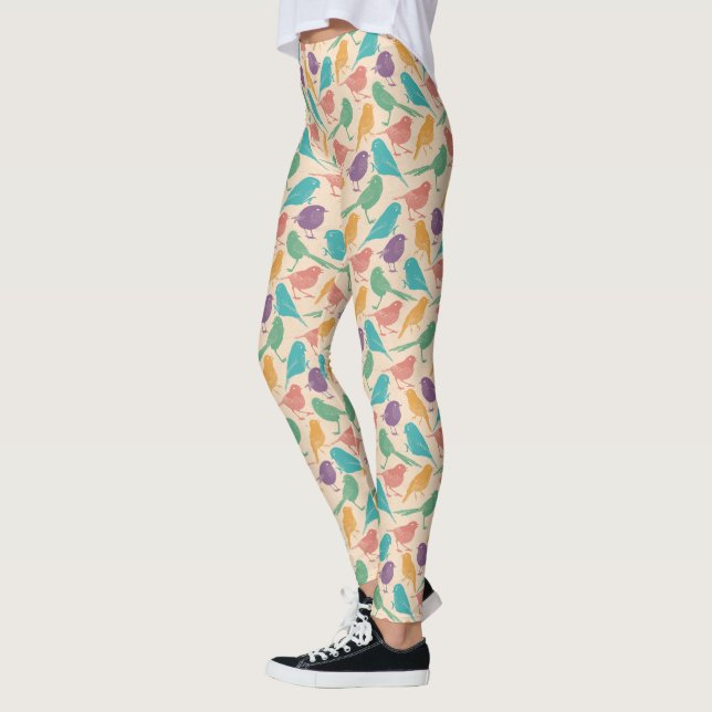 Colourful Little Birds Pattern Leggings (Left)