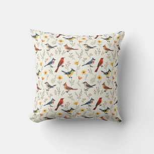 Colourful Little Birds Throw Pillow