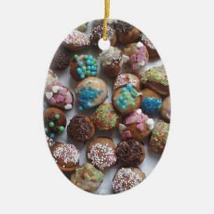 colourful little birthday cakes, food, party cake ceramic ornament