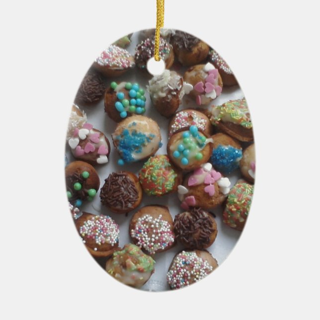 colourful little birthday cakes, food, party cake ceramic ornament (Front)
