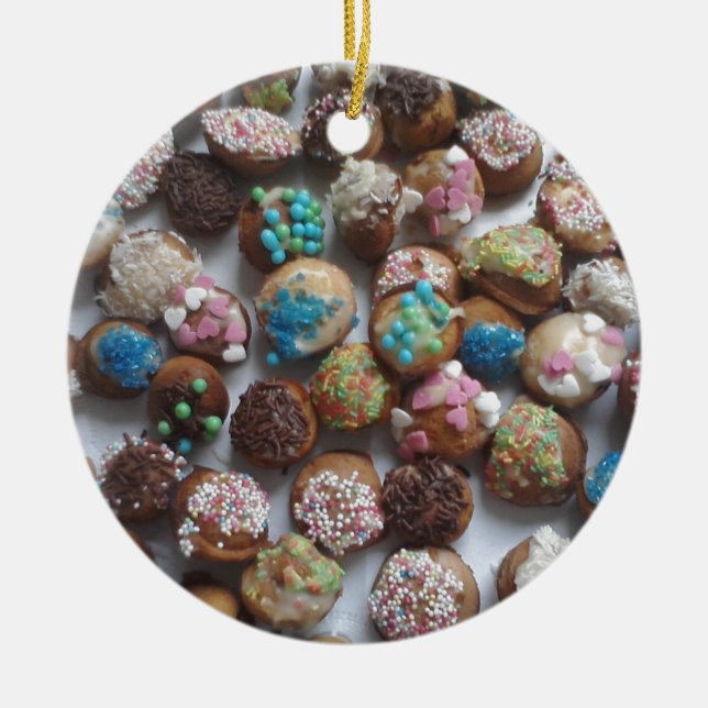 colourful little birthday cakes, food, party cake ceramic ornament (Front)