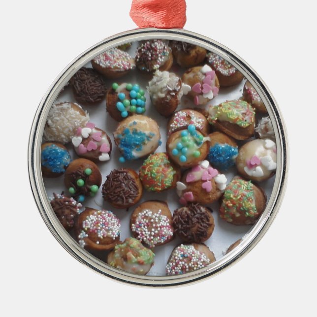 colourful little birthday cakes, food, party cake metal ornament (Front)