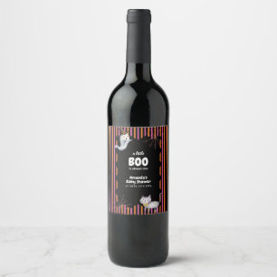 Colourful Little Boo Ghost Cat Baby Shower Wine Label