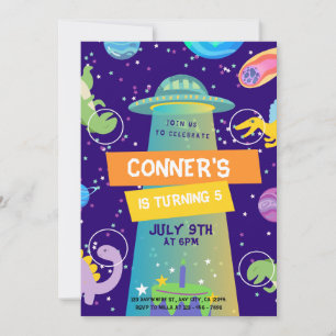 Colourful Little Dino Space Birthday Invitation
