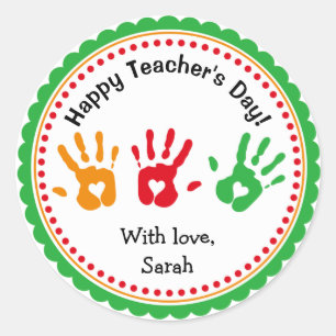 Colourful Little Hands Personalized Teacher Sticke Classic Round Sticker