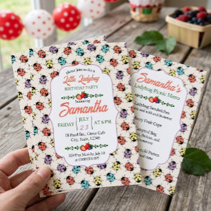 Colourful Little Ladybug Birthday Party Invitation