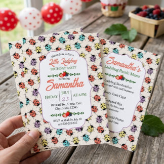 Colourful Little Ladybug Birthday Party Invitation
