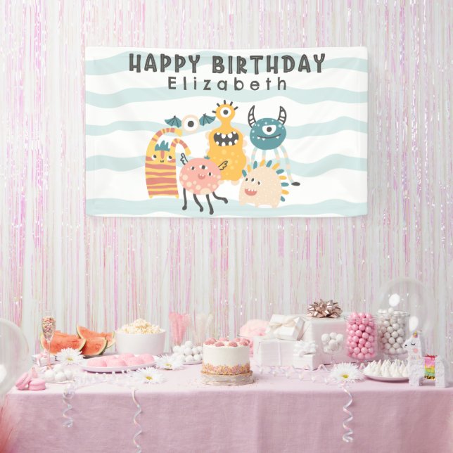 Colourful Little Monsters Birthday Banner (Party)