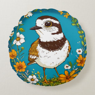 Colourful Little ringed plover Bird Round Pillow