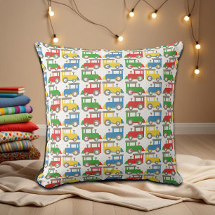 Colourful Little Trains Pattern Throw Pillow