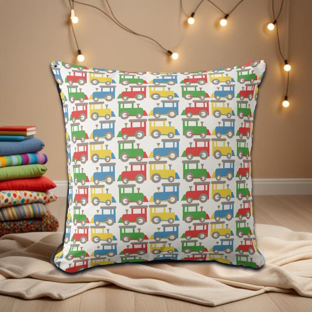 Colourful Little Trains Pattern Throw Pillow (Creator Uploaded)