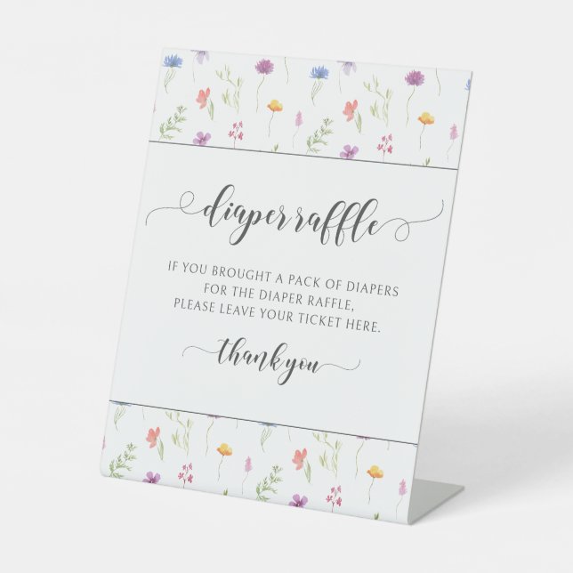 Colourful little wildflower baby girl diaper raffl pedestal sign (Front)