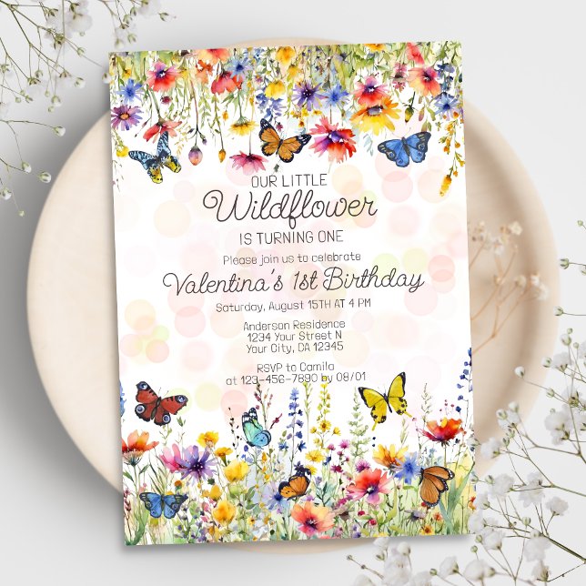 Colourful Little Wildflower Butterflies Birthday Invitation (Creator Uploaded)