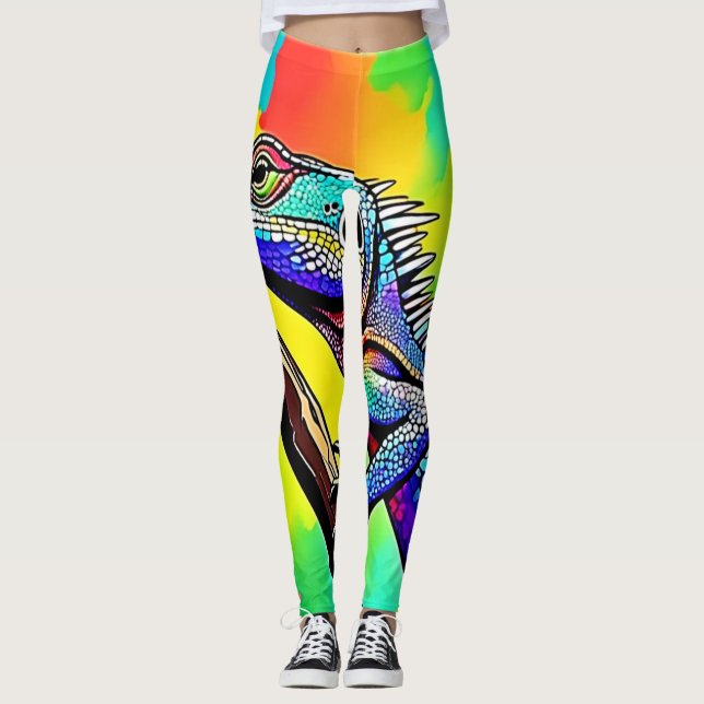 Colourful Lizard Art Design Leggings (Front)