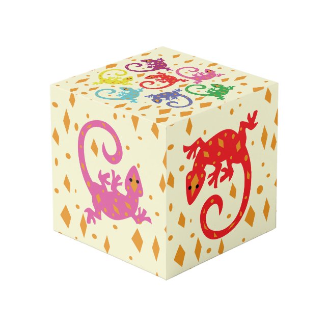 Colourful Lizards Cube (Front Angled)