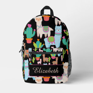 Colourful Llama and Cactus Pattern Printed Backpack