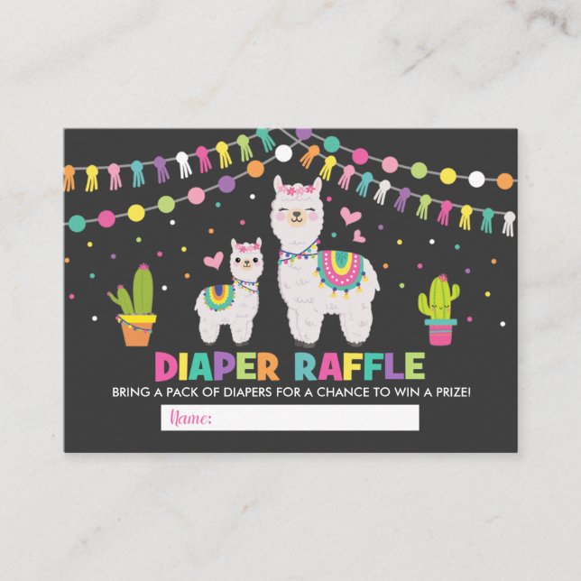Colourful Llama Baby Shower Fiesta Diaper Raffle Enclosure Card (Front)